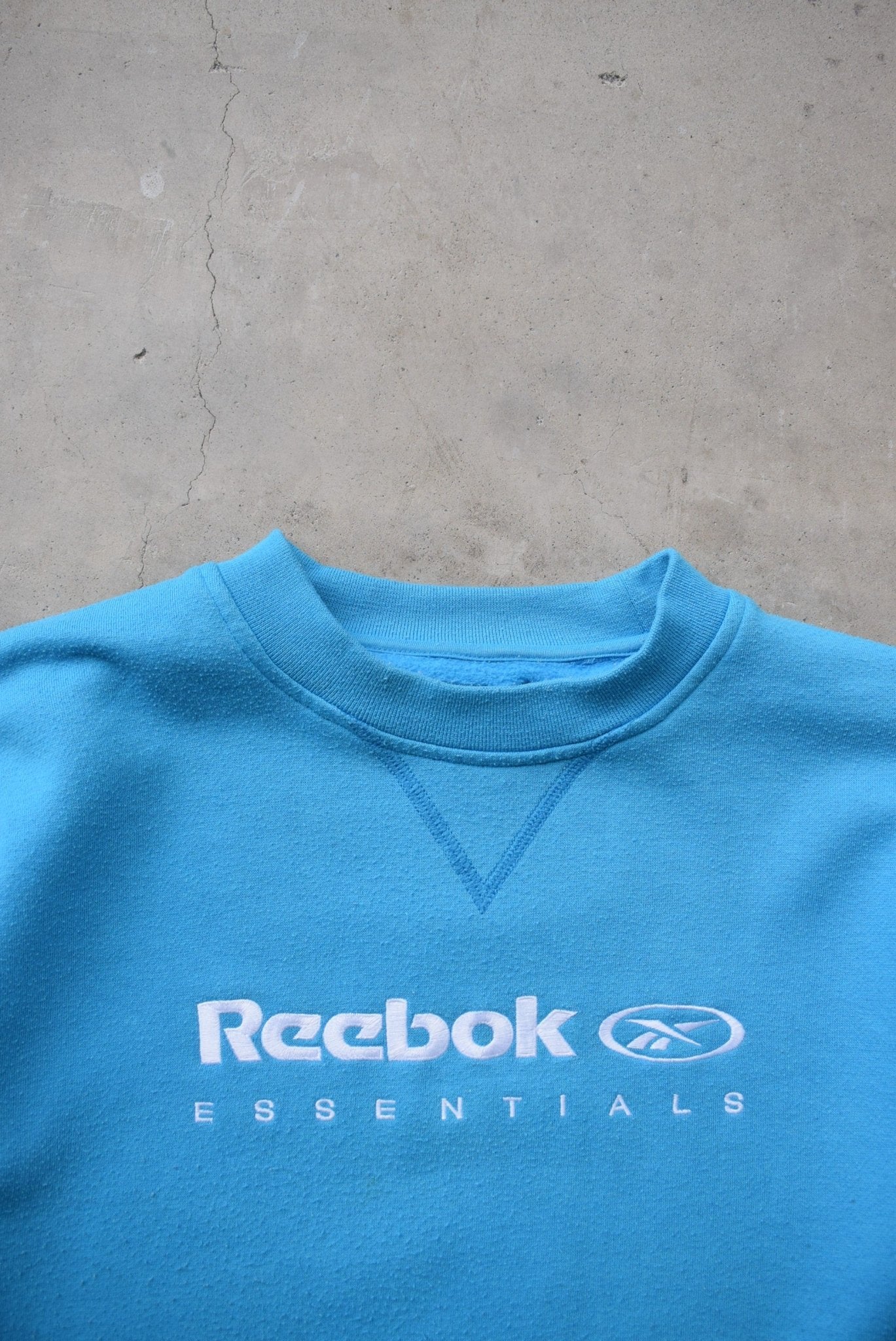 Reebok Essentials Blue Embroidered Spellout Crewneck — 2000s (S/M) - Retrospective Store