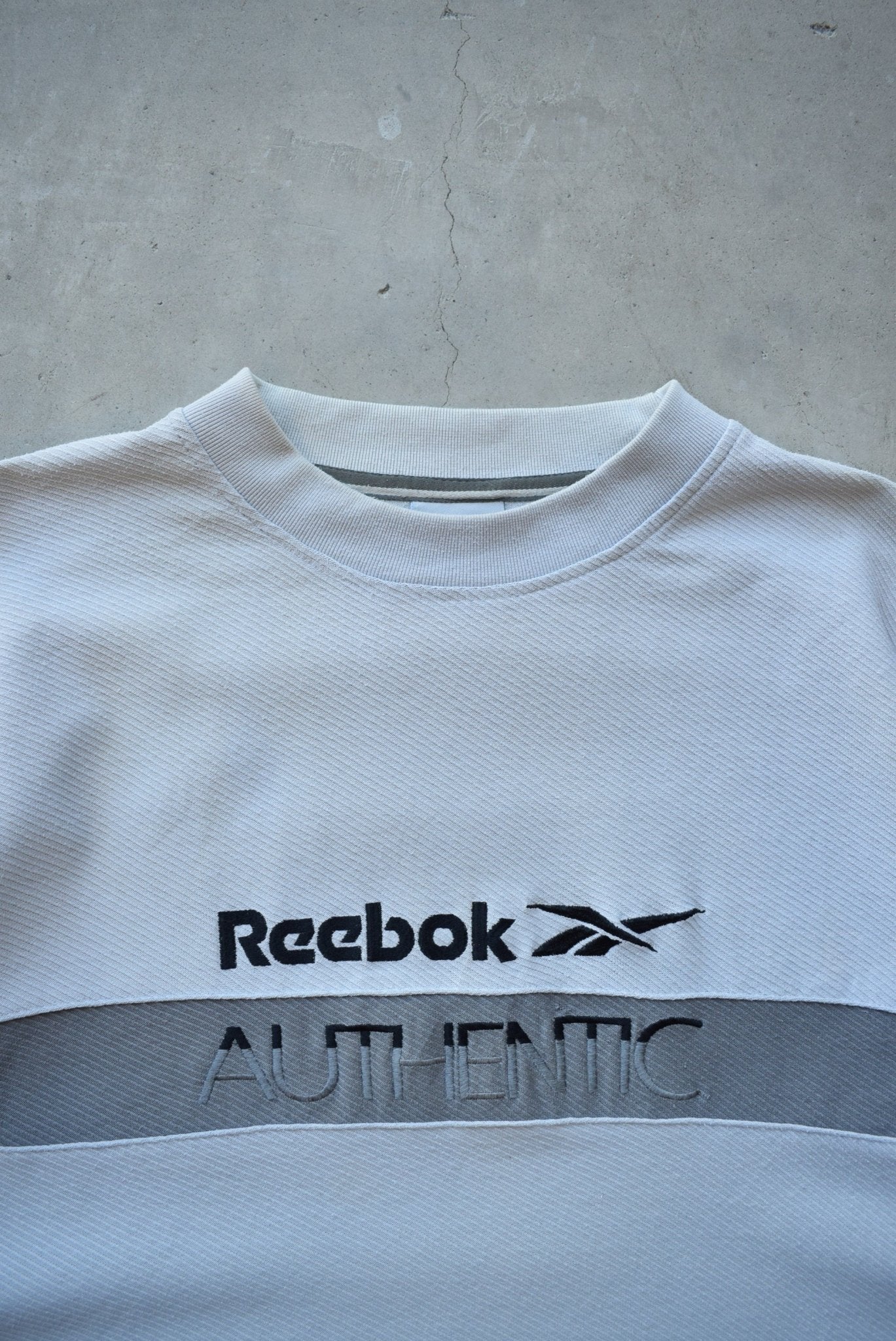 Reebok Grey Embroidered Spellout Crewneck — 1990s (XXL) - Retrospective Store