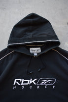 Reebok Hockey Black Embroidered Spellout Hoodie — 1990s (XXL) - Retrospective Store