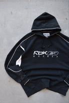 Reebok Hockey Black Embroidered Spellout Hoodie — 1990s (XXL) - Retrospective Store