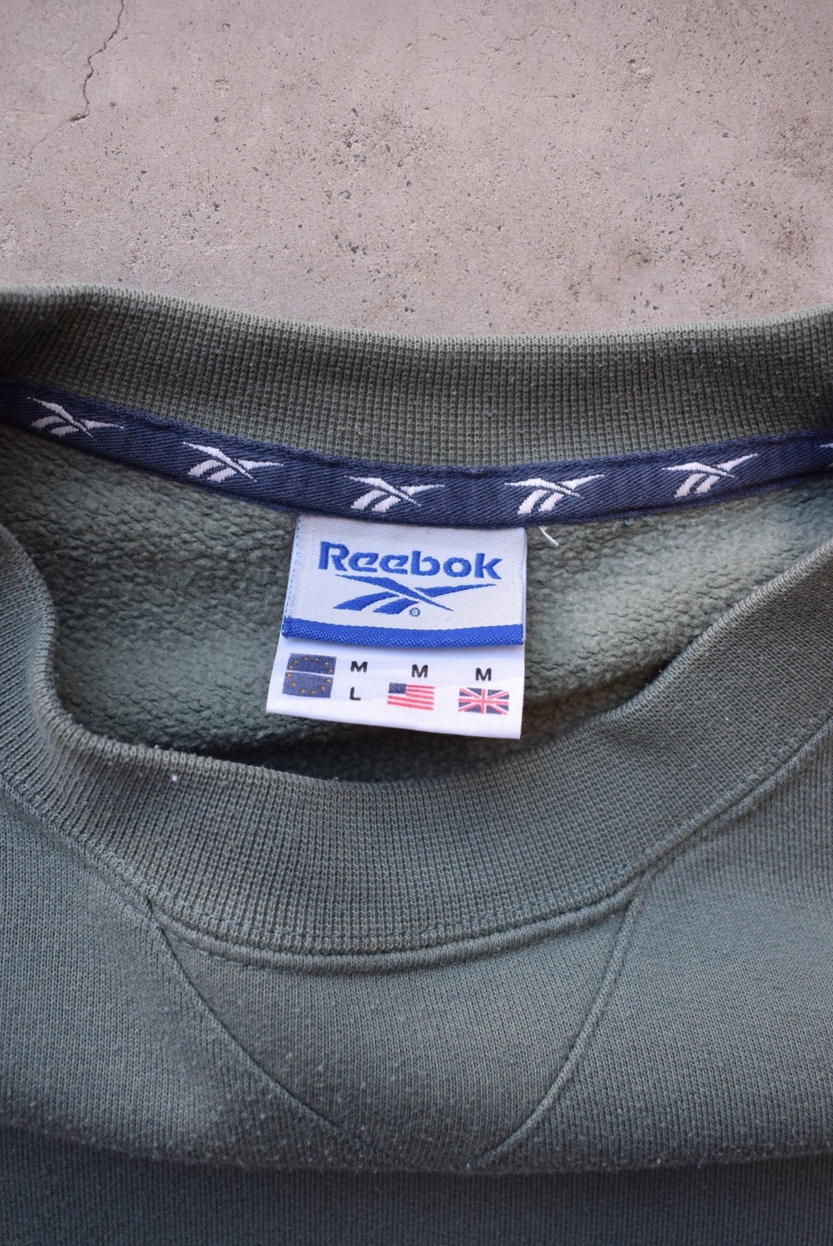 Reebok Moss-Green Embroidered Spellout Crewneck — 1990s (M/L) - Retrospective Store
