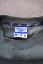 Reebok Moss-Green Embroidered Spellout Crewneck — 1990s (M/L) - Retrospective Store