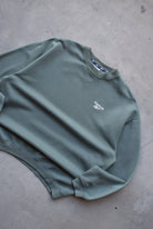 Reebok Moss-Green Embroidered Spellout Crewneck — 1990s (M/L) - Retrospective Store