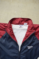 Reebok Navy & Burgundy Embroidered Spellout Jacket — 1990s (XL) - Retrospective Store
