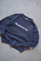 Reebok Navy Embroidered Spellout Crewneck — 1990s (M) - Retrospective Store