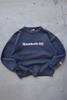 Reebok Navy Embroidered Spellout Crewneck — 1990s (M) - Retrospective Store