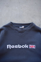 Reebok Navy Embroidered Spellout Crewneck — 1990s (M) - Retrospective Store