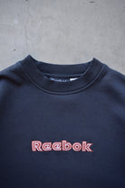 Reebok Navy Embroidered Spellout Crewneck — 1990s (XL) - Retrospective Store