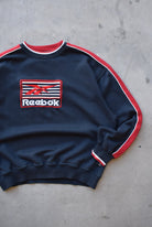 Reebok Navy & Red Embroidered Spellout Crewneck — 1990s (L) - Retrospective Store