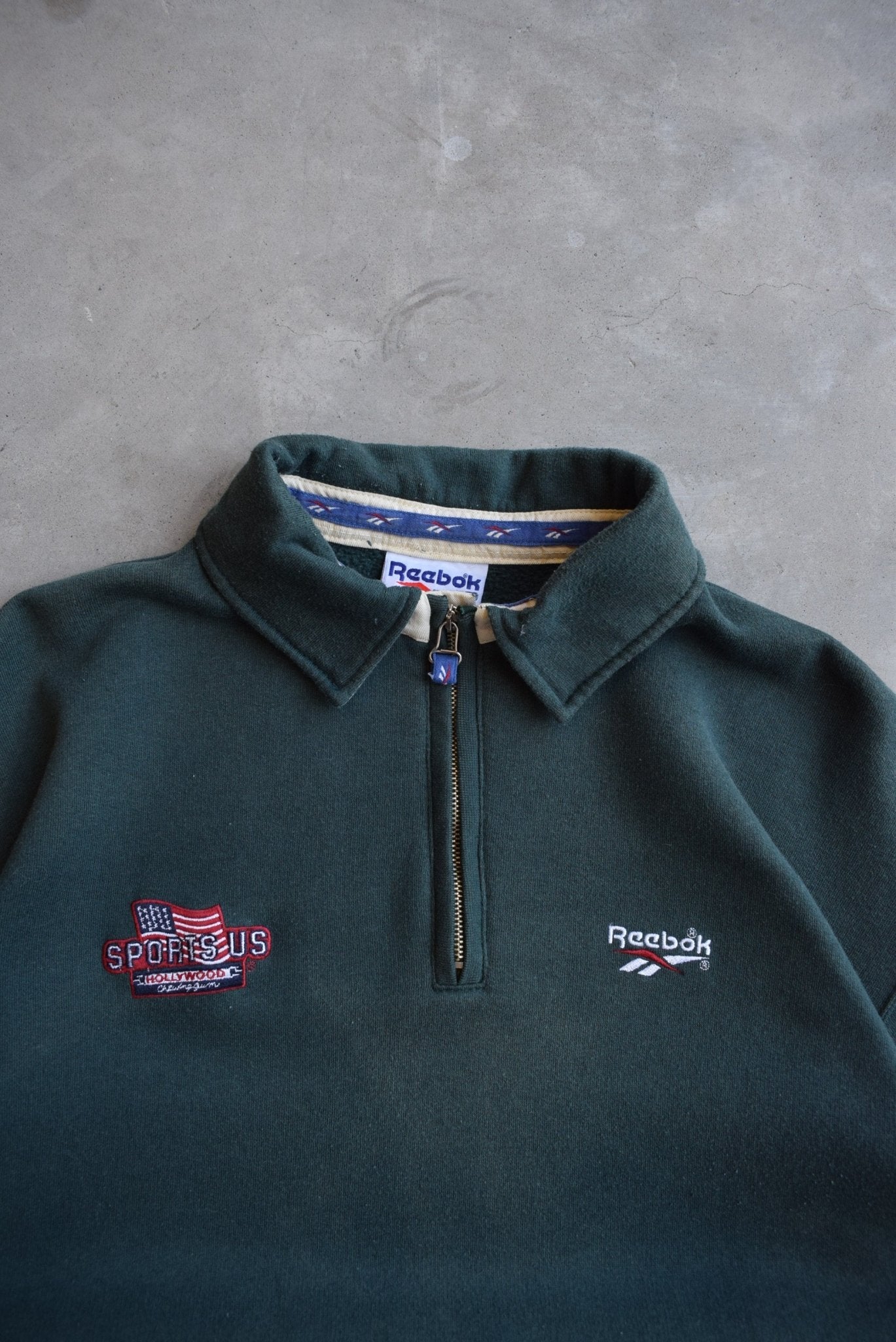 Reebok x US Sports Hollywood Green Embroidered Quarter Zip — 1990s (L) - Retrospective Store