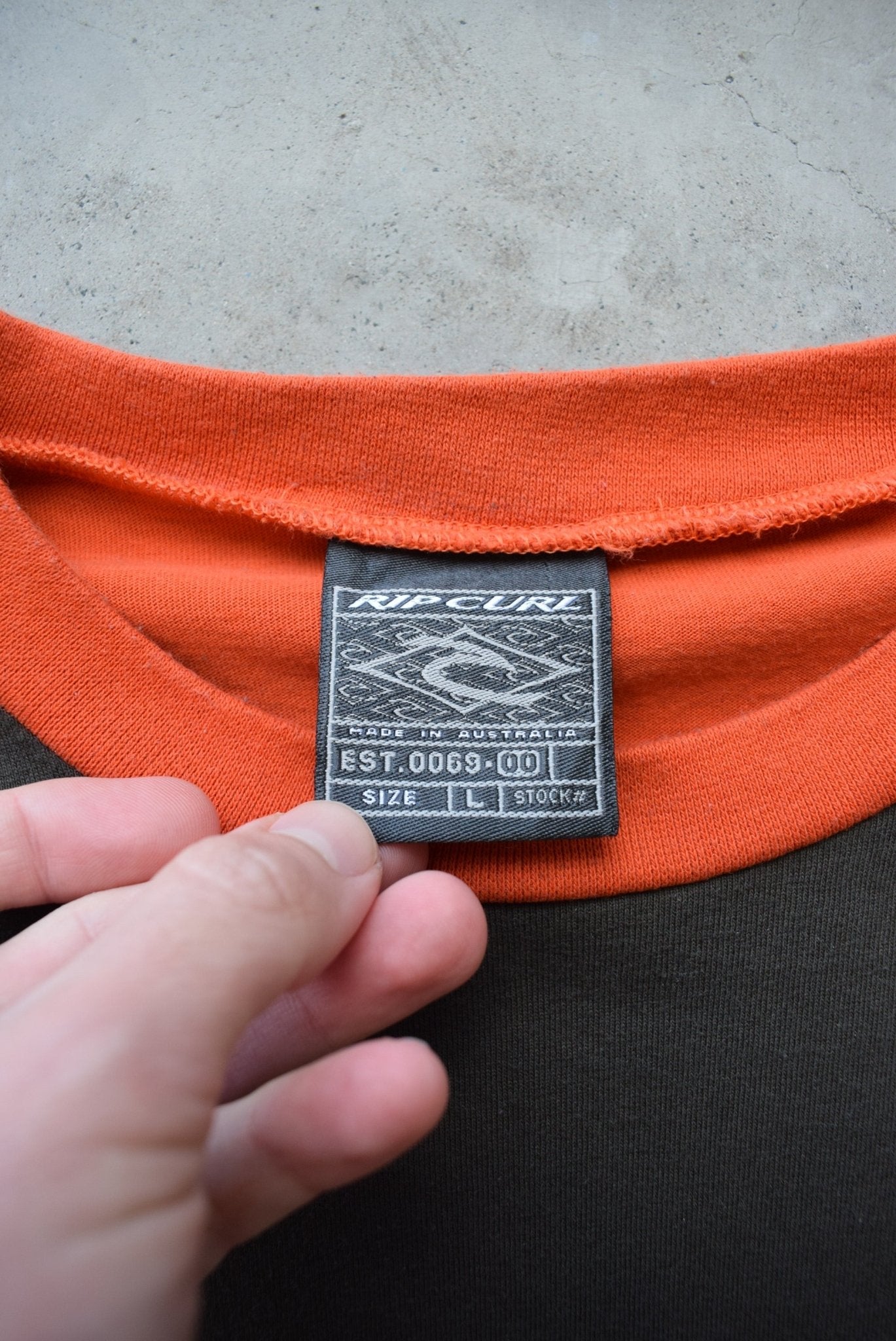 Rip Curl Brown & Orange Long Sleeve Spellout Tee — 1990s (L) - Retrospective Store