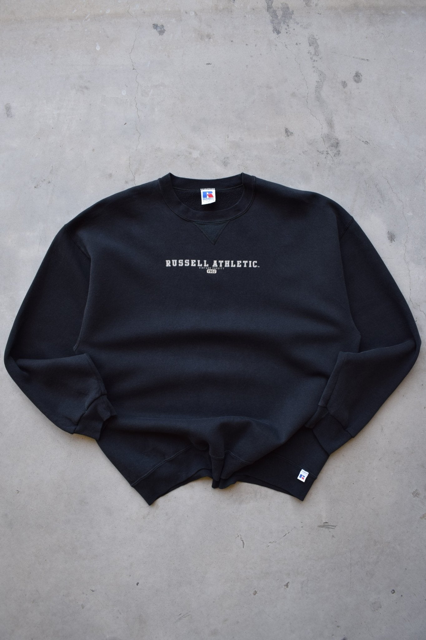 Russell Athletic Black Spellout Crewneck — 1990s (XL