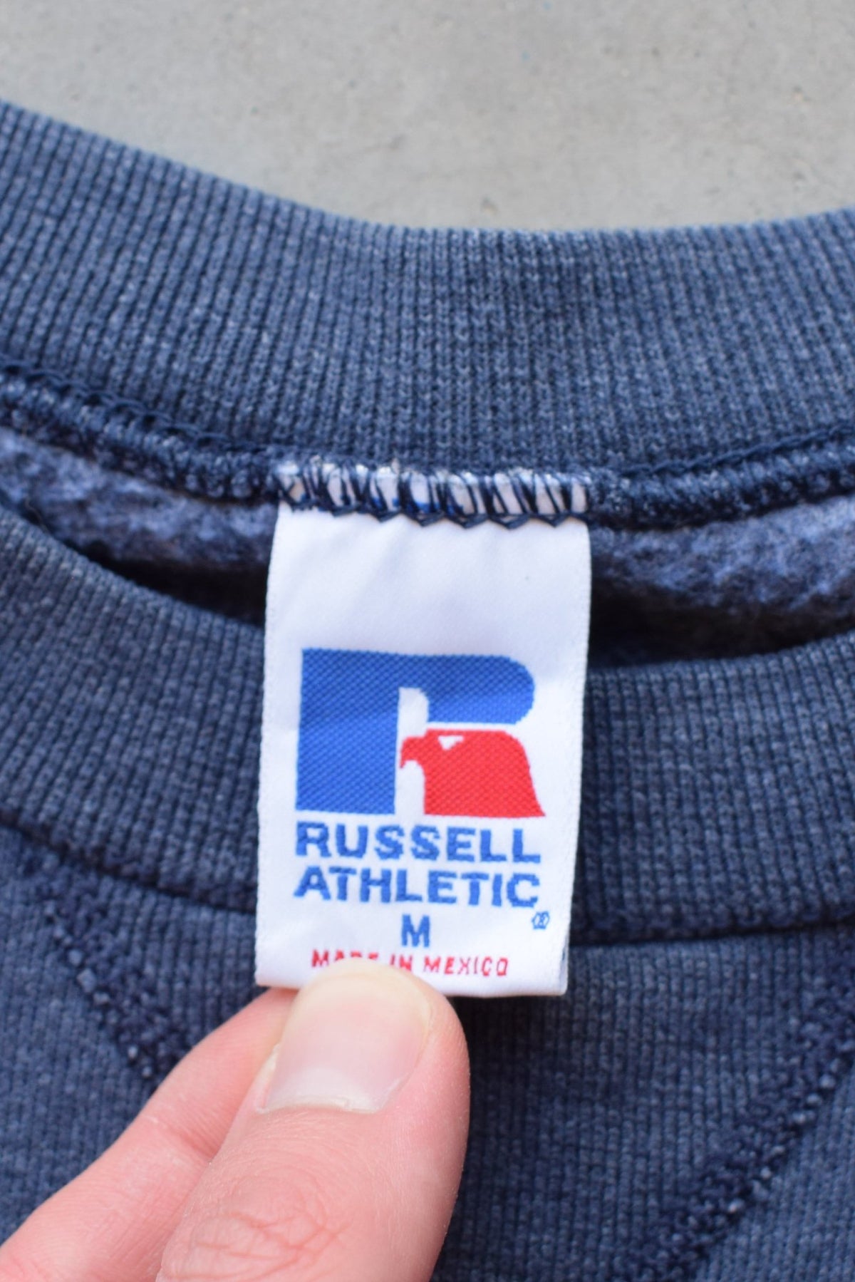 Russell Athletic Faded Navy Crewneck — 1990s (M) - Retrospective Store