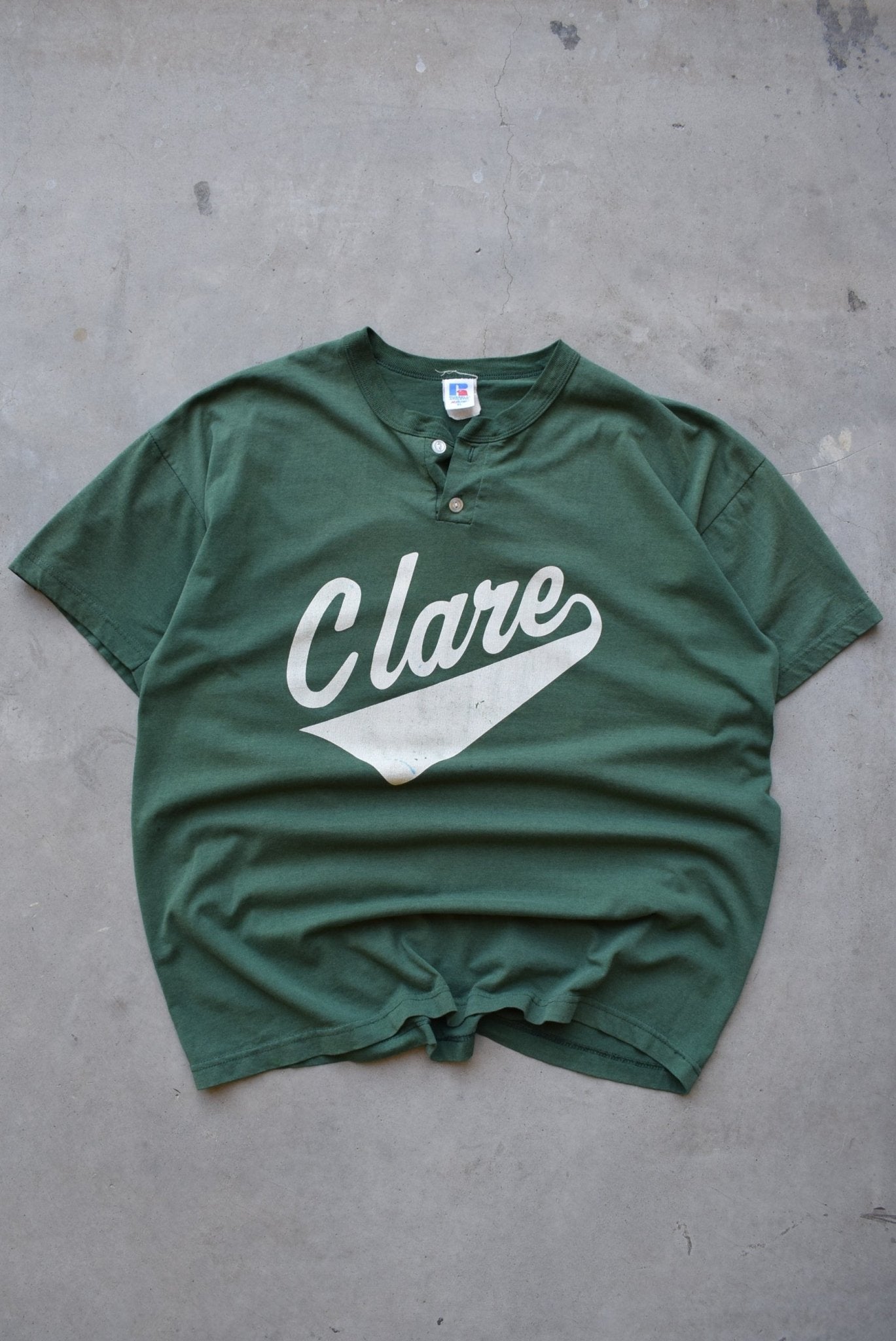 Russell Athletic x Clare High School Green Graphic Tee — 1990s (XL) - Retrospective Store