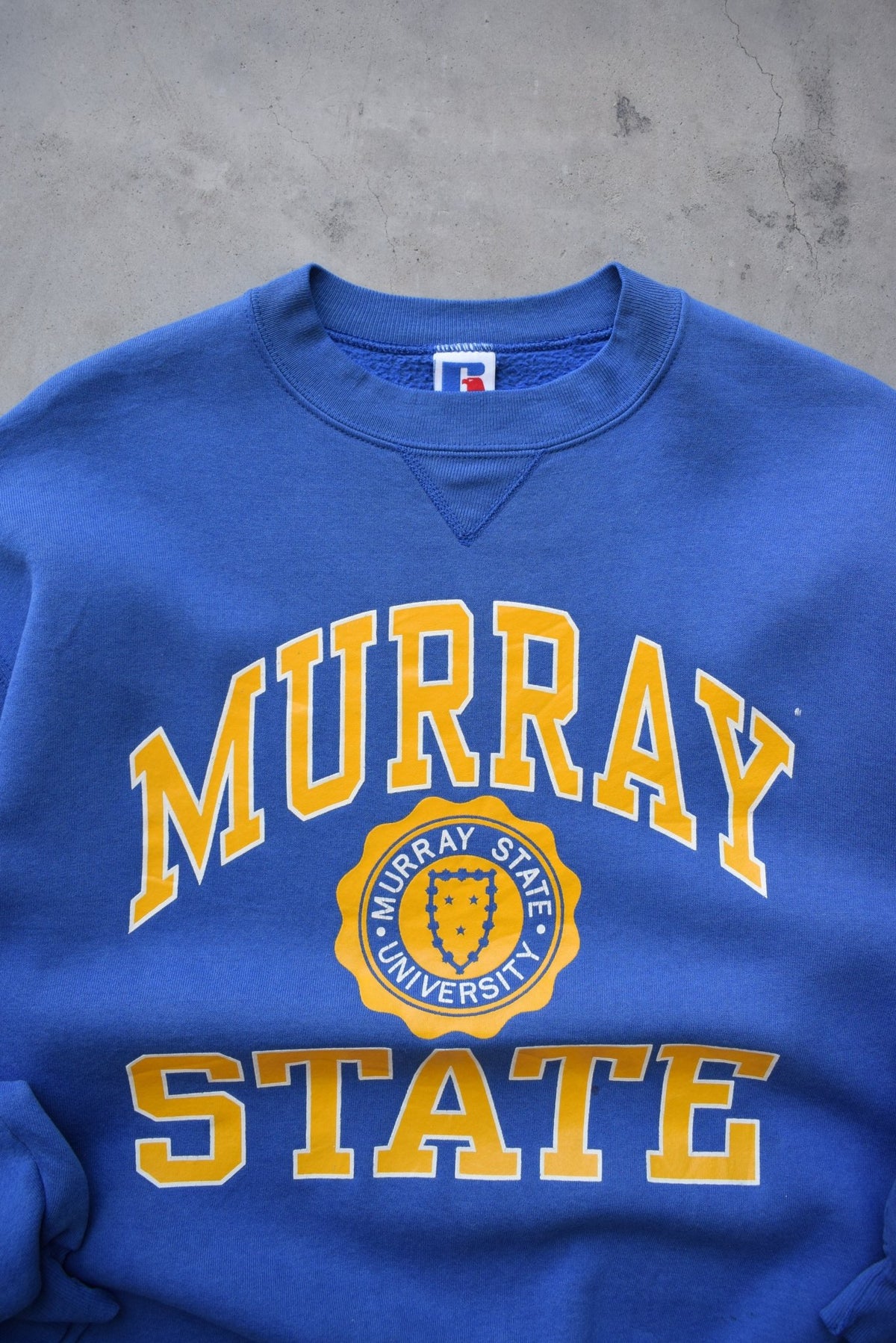 Russell Athletic x Murray State University Blue Graphic Crewneck — 1990s (M/L) - Retrospective Store