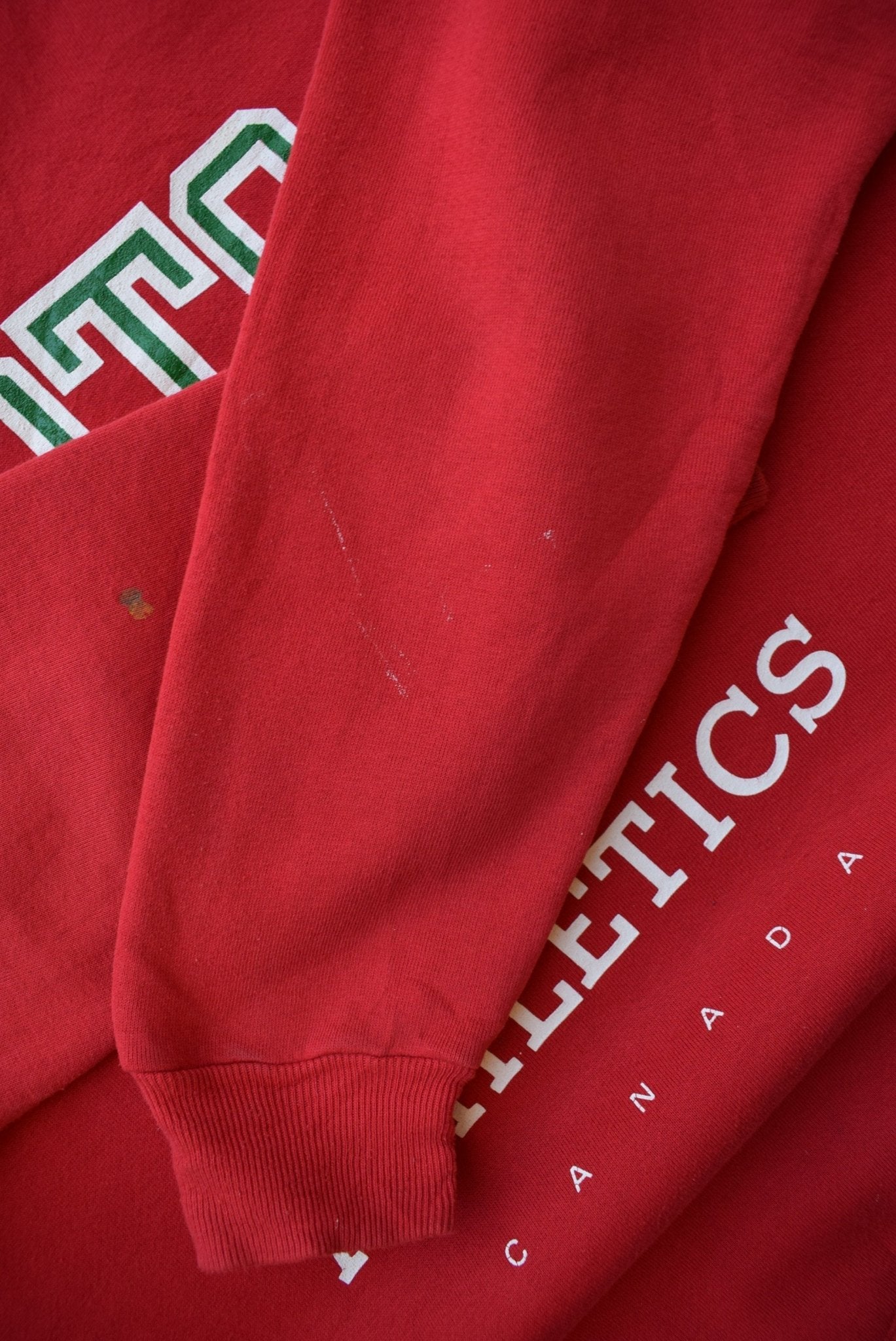 Russell x Roots Athletics Red Graphic Crewneck — 1990s (L) - Retrospective Store