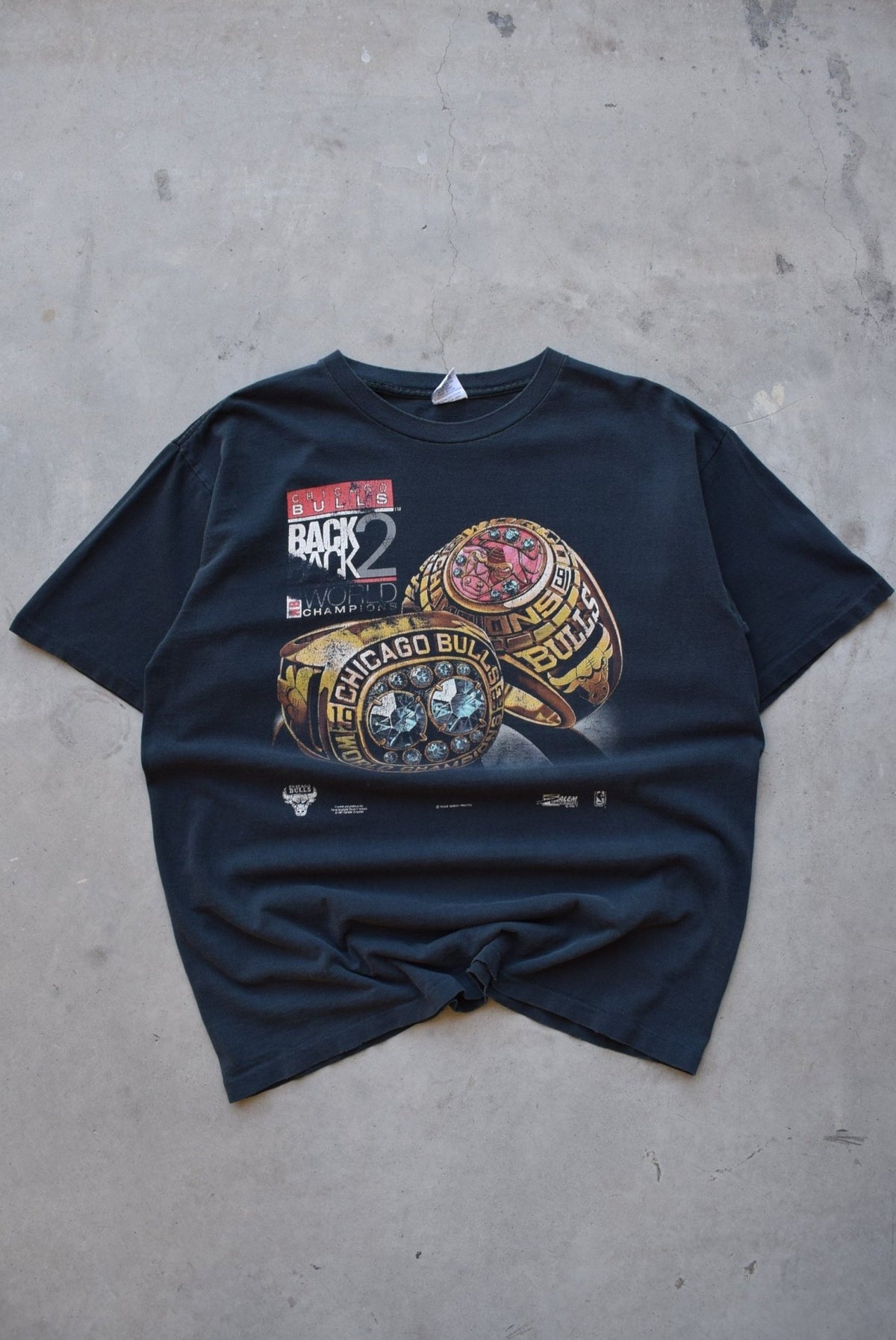 Salem x NBA Chicago Bulls Back-2-Back Champions Black Graphic Tee — 1992 (XL) - Retrospective Store