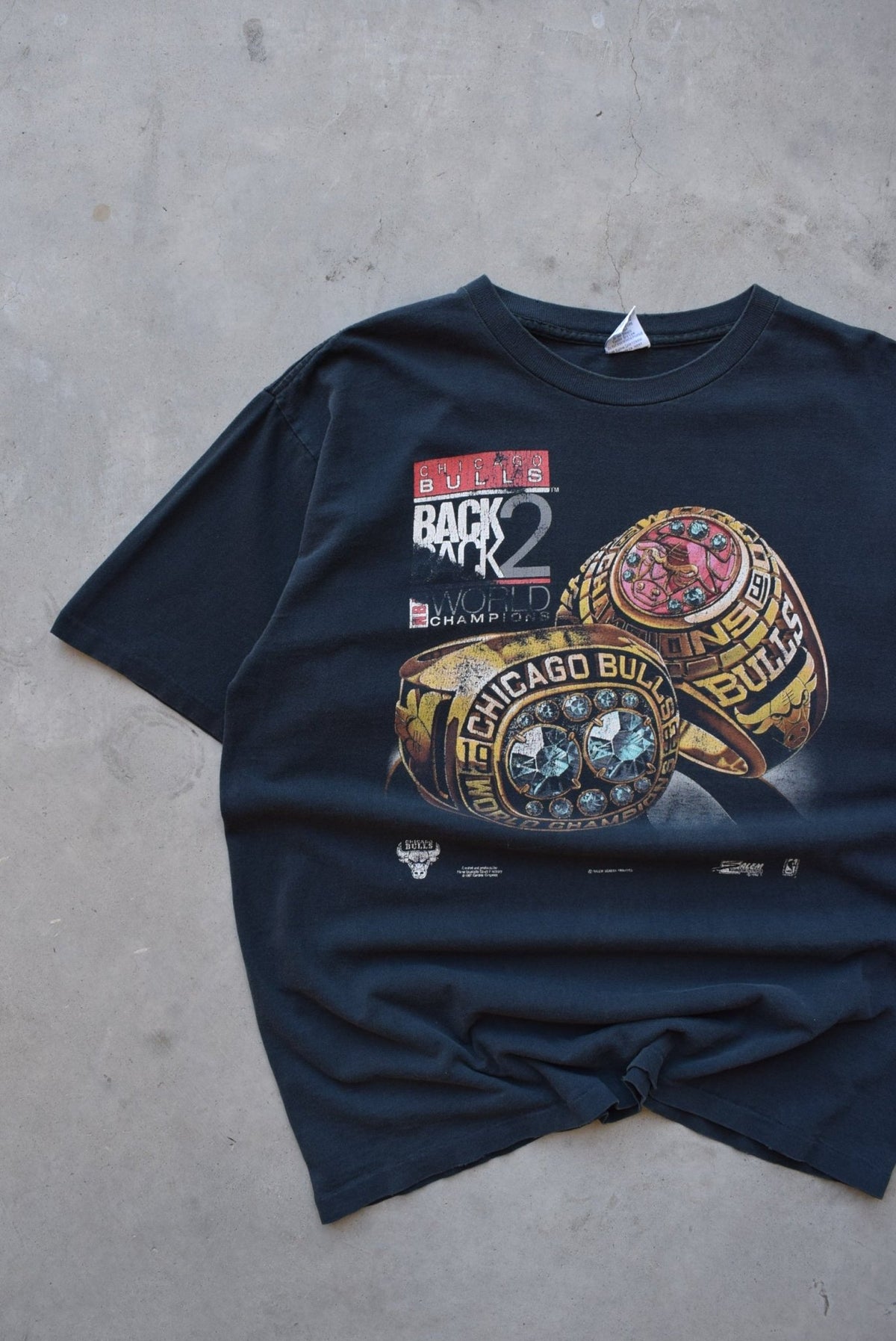 Salem x NBA Chicago Bulls Back-2-Back Champions Black Graphic Tee — 1992 (XL) - Retrospective Store