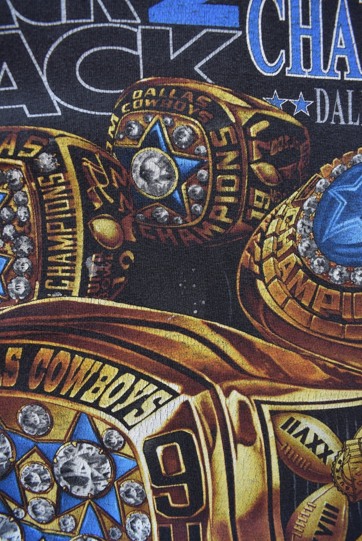 Salem x NFL Dallas Cowboys Back-2-Back Champions Black Graphic Tee — 1994 (L/XL) - Retrospective Store