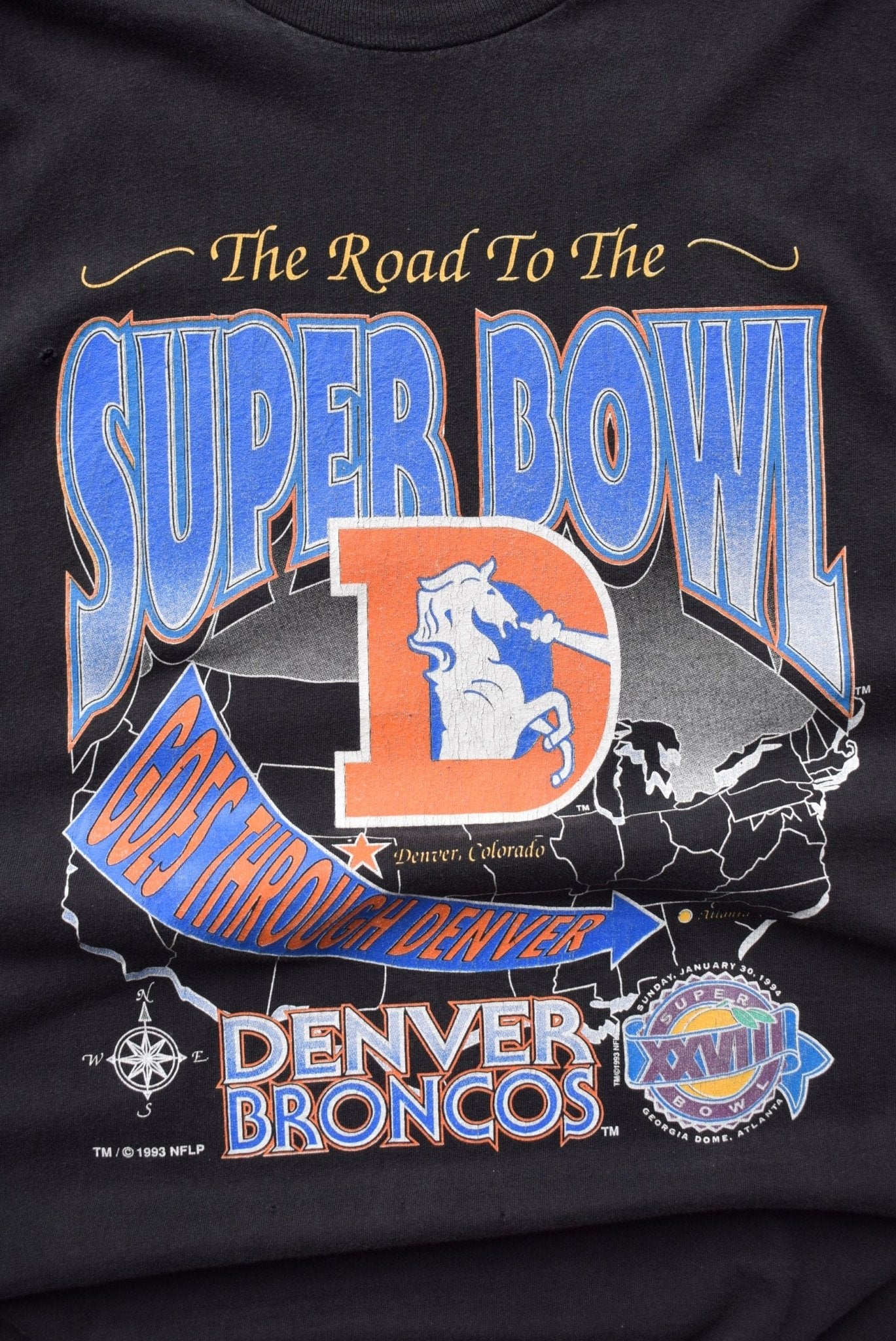 Salem x NFL Denver Broncos Superbowl Black Graphic Tee — 1993 (XL) - Retrospective Store