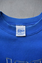 Salem x NFL Detroit Lions Blue Embroidered Spellout Crewneck — 1994 (XL) - Retrospective Store