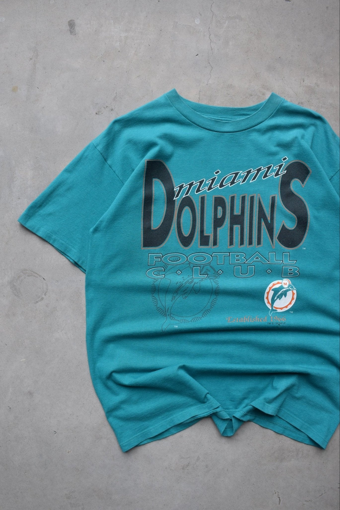 Salem x NFL Miami Dolphins Blue Graphic Tee — 1993 (L) - Retrospective Store