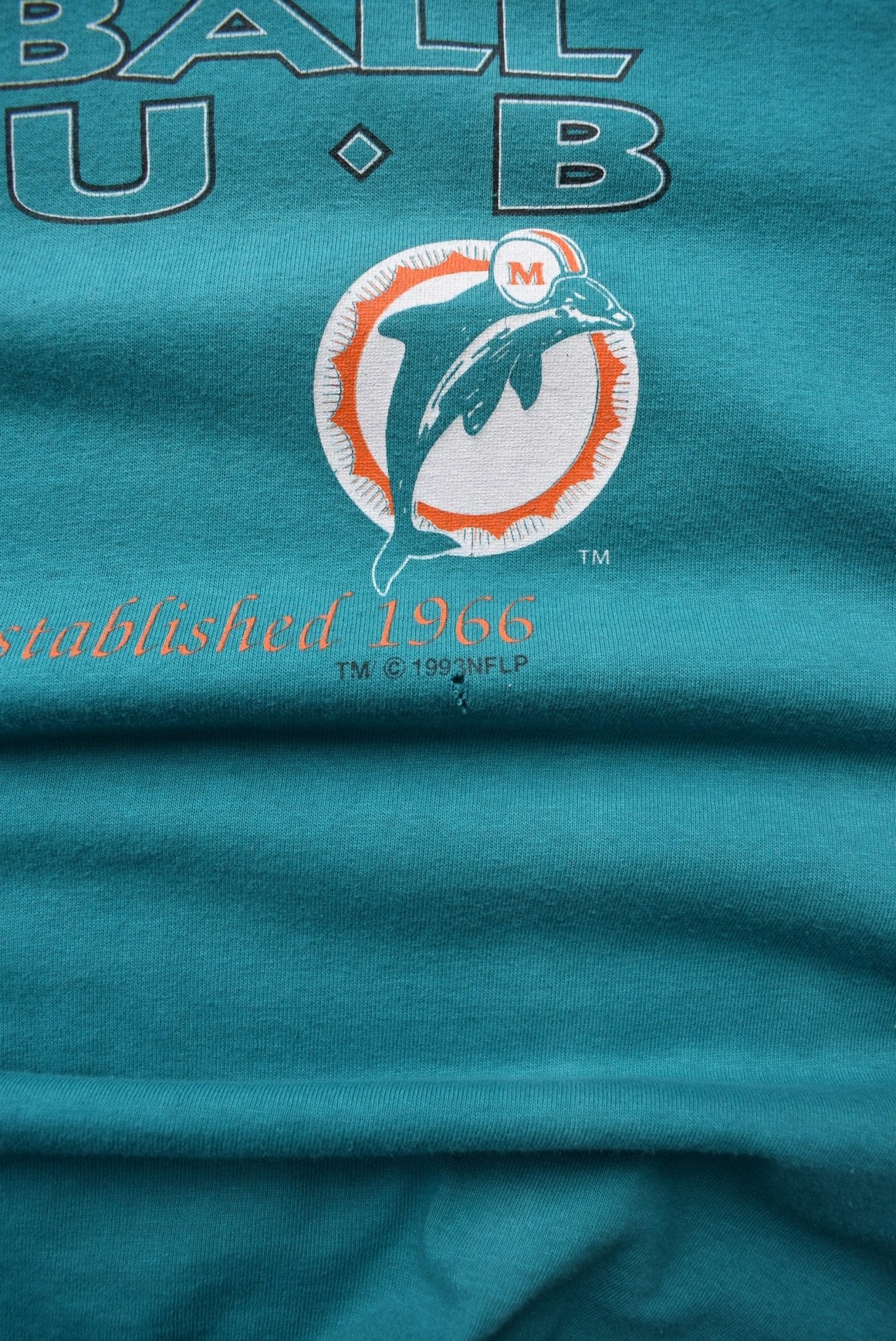 Salem x NFL Miami Dolphins Blue Graphic Tee — 1993 (L) - Retrospective Store