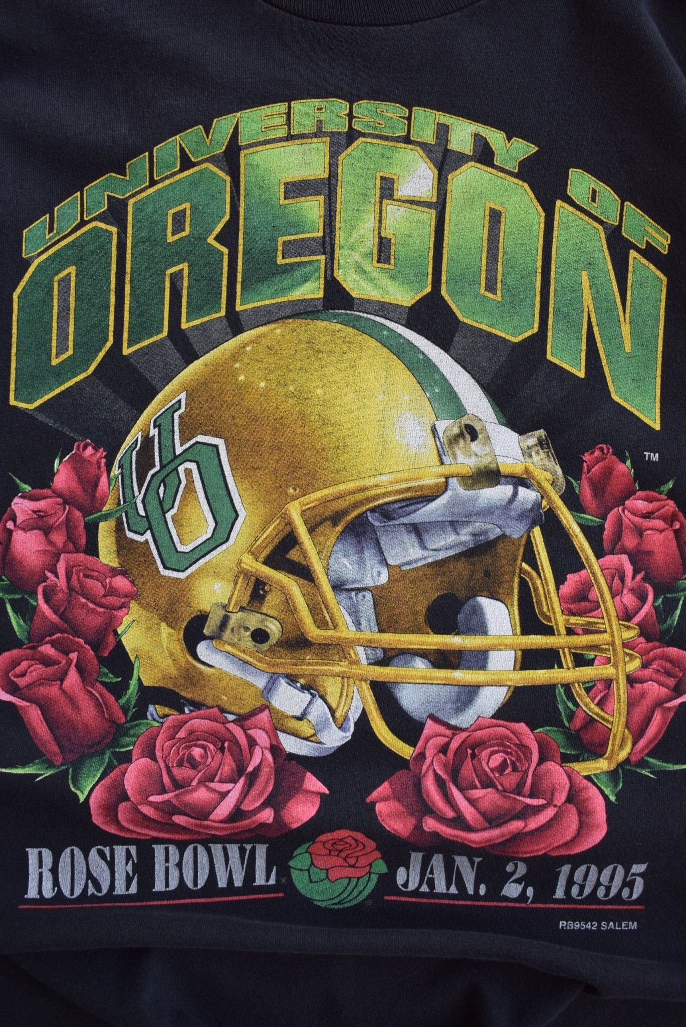 Salem x University of Oregon Football Black Graphic Tee — 1995 (L) - Retrospective Store