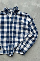 St. Johns Bay White & Blue Cropped Long Sleeve Button Up — 2000s (M) - Retrospective Store