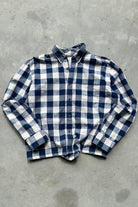 St. Johns Bay White & Blue Cropped Long Sleeve Button Up — 2000s (M) - Retrospective Store