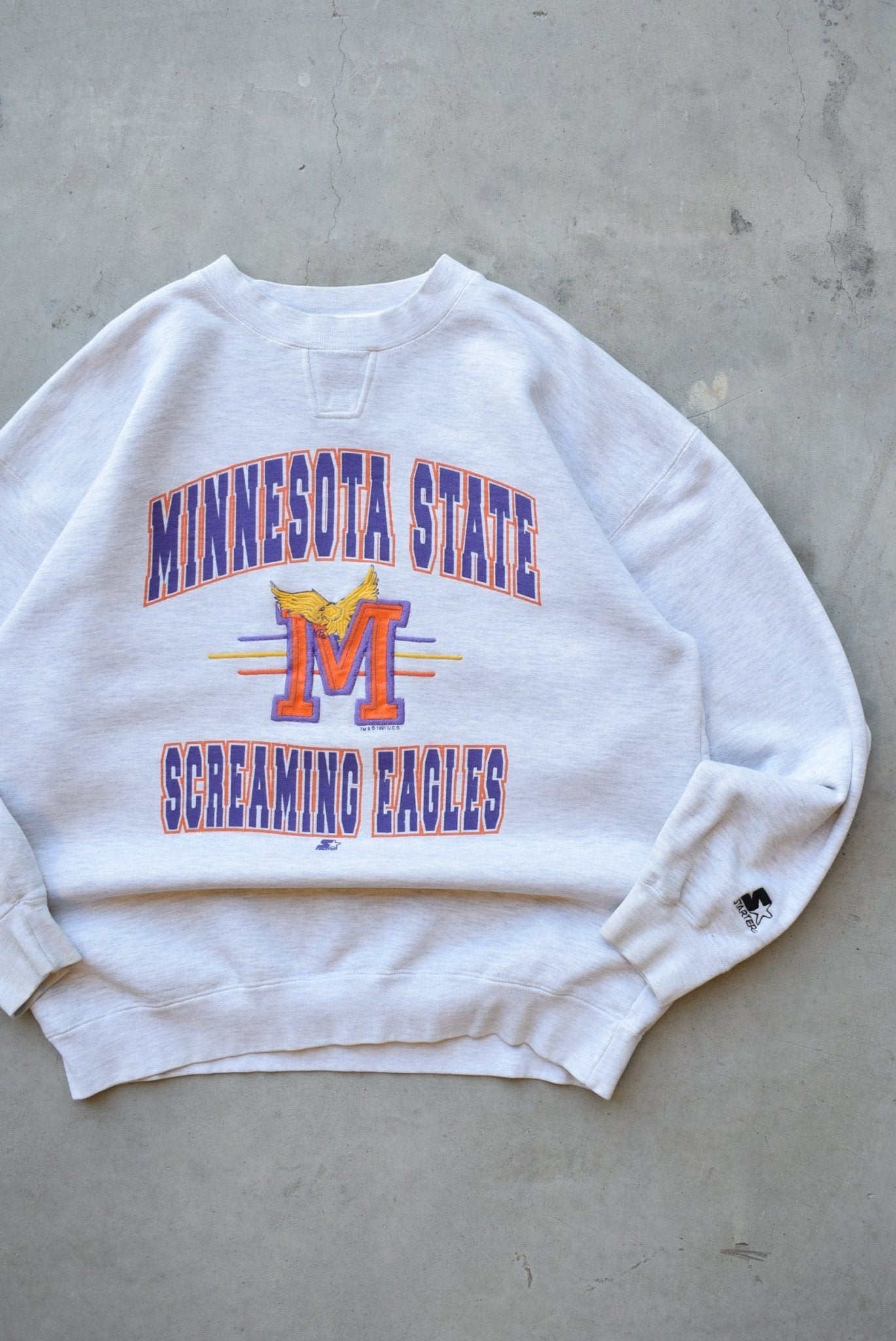 Starter x Minnesota State University Grey Embroidered Crewneck — 1991 (L) - Retrospective Store