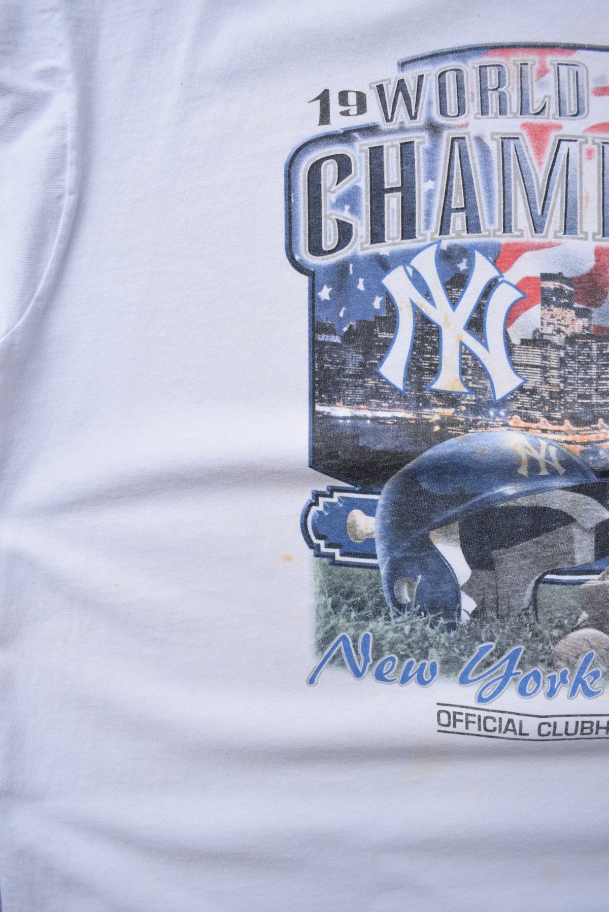Starter x MLB New York Yankees World Series Champions White Graphic Tee — 1990s (XL/XXL) - Retrospective Store