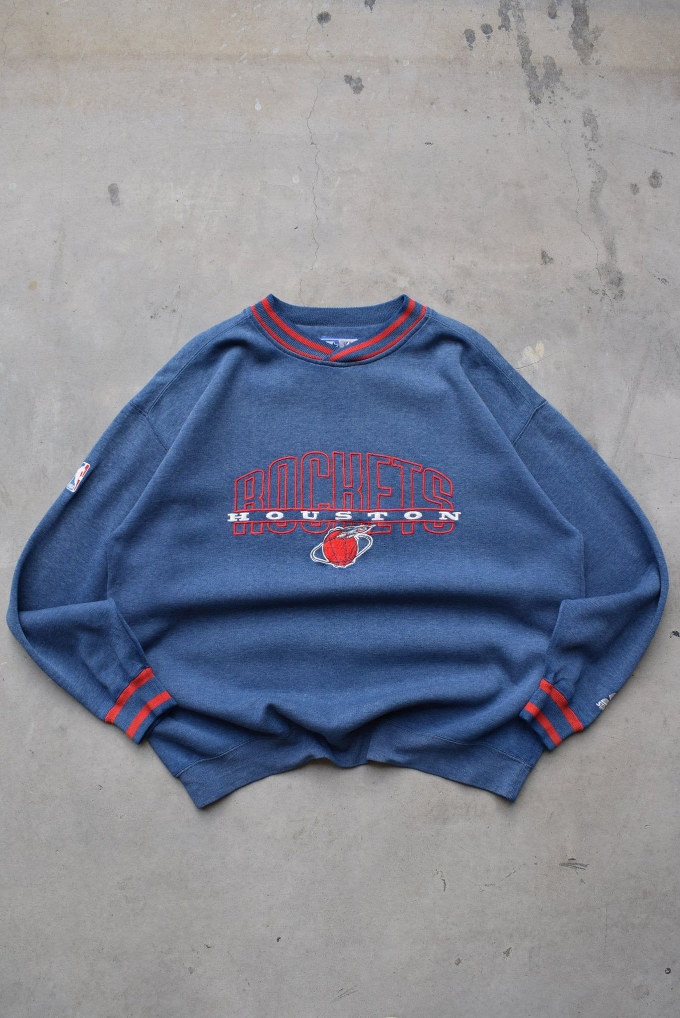 Starter x NBA Houston Rockets Navy Embroidered Crewneck — 1990s (XL) - Retrospective Store