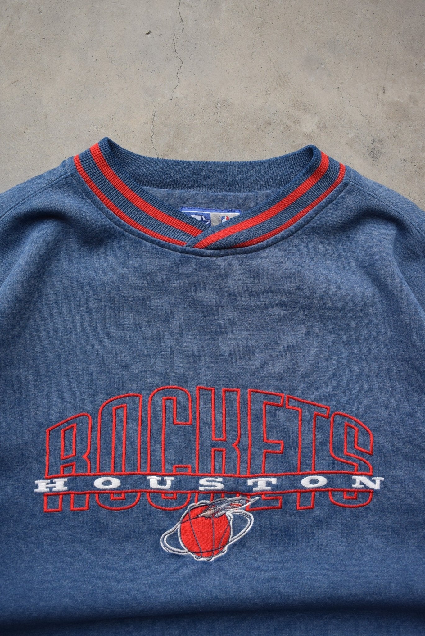 Starter x NBA Houston Rockets Navy Embroidered Crewneck — 1990s (XL) - Retrospective Store