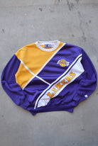Starter x NBA Los Angeles Lakers Yellow & Purple Embroidered Crewneck — 1990s (L) - Retrospective Store