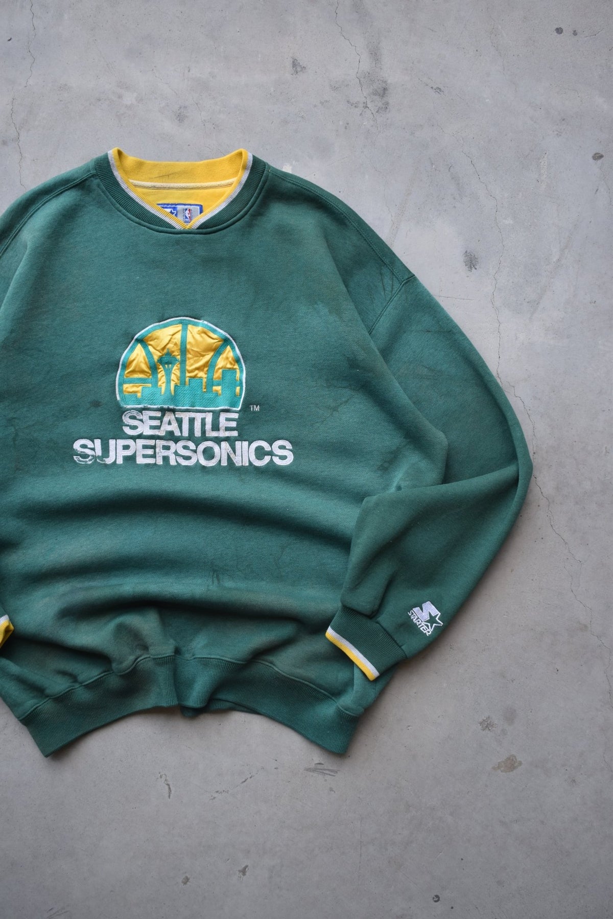 Starter x NBA Seattle Supersonics Green Embroidered Crewneck — 1990s (XL) - Retrospective Store