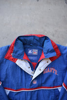 Starter x NFL New York Giants Blue & Red Heavyweight Quarter Zip Jacket — 1990s (L/XL) - Retrospective Store
