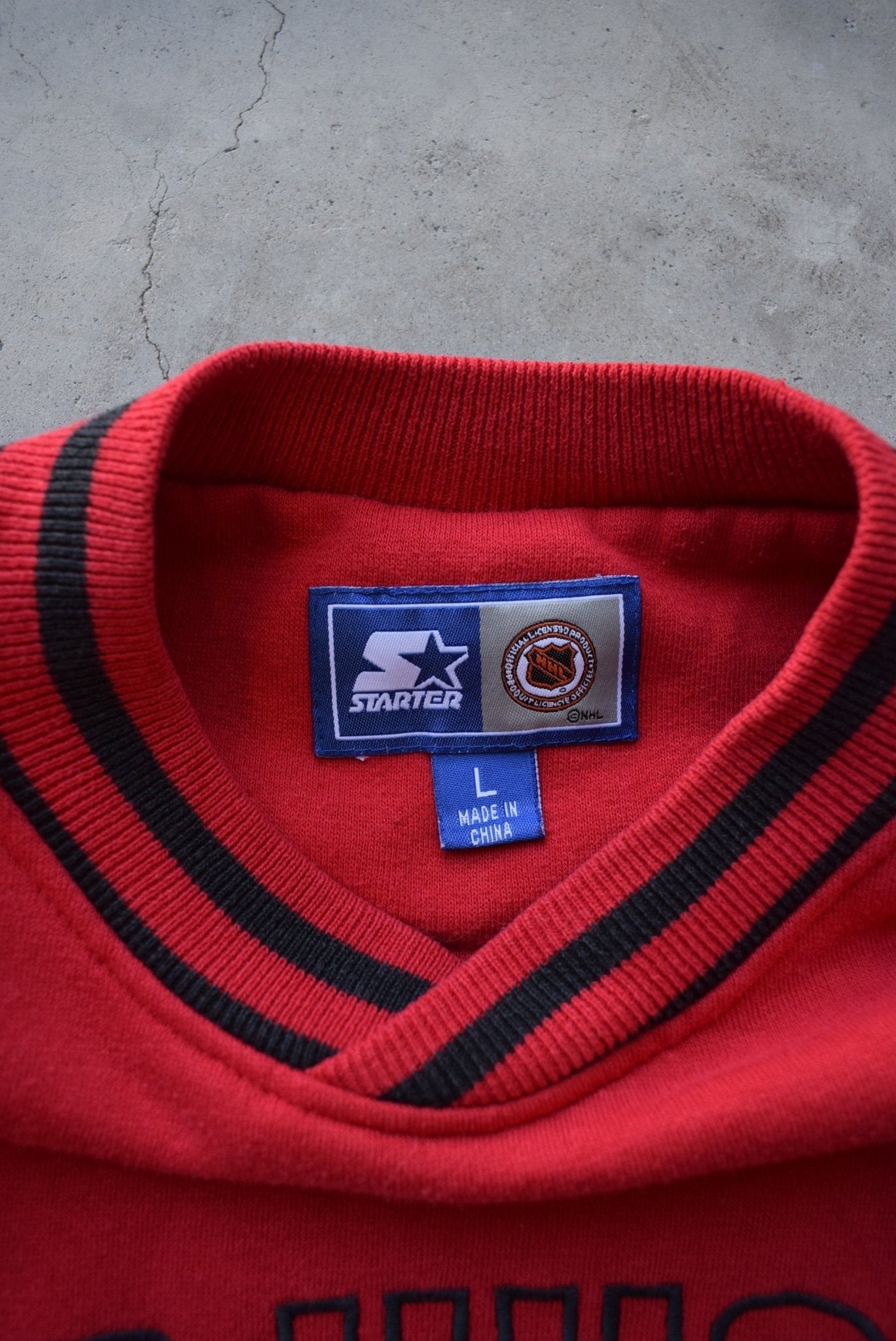 Starter x NHL Detroit Red Wings Red Embroidered Crewneck — 1990s (L) - Retrospective Store