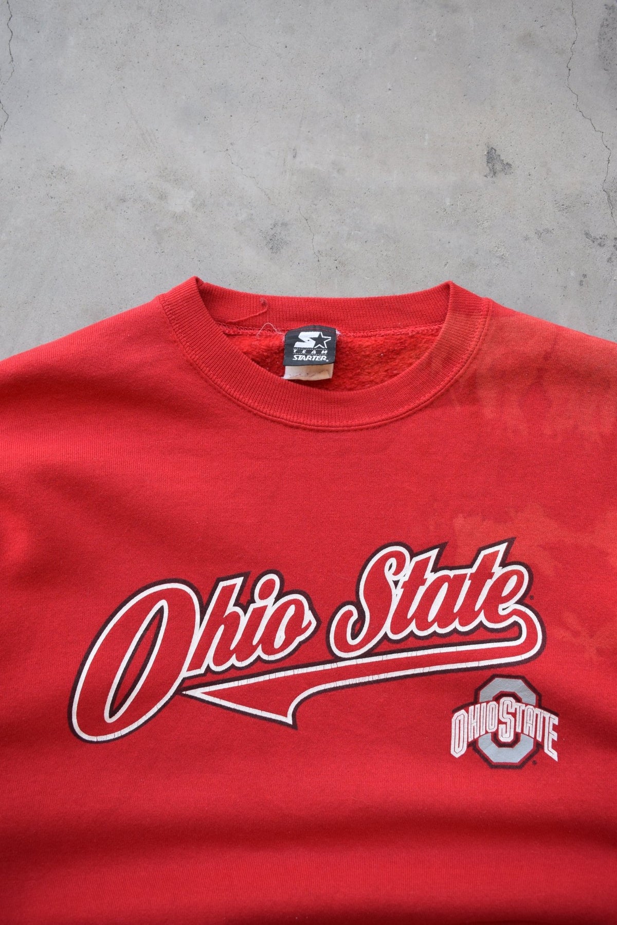 Starter x Ohio State University Red Graphic Crewneck — 1990s (M/L) - Retrospective Store