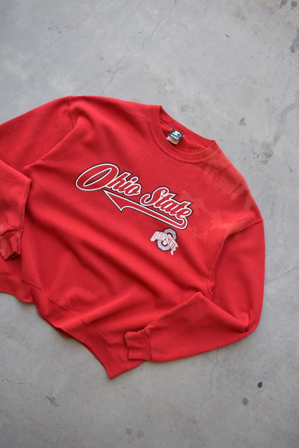 Starter x Ohio State University Red Graphic Crewneck — 1990s (M/L) - Retrospective Store