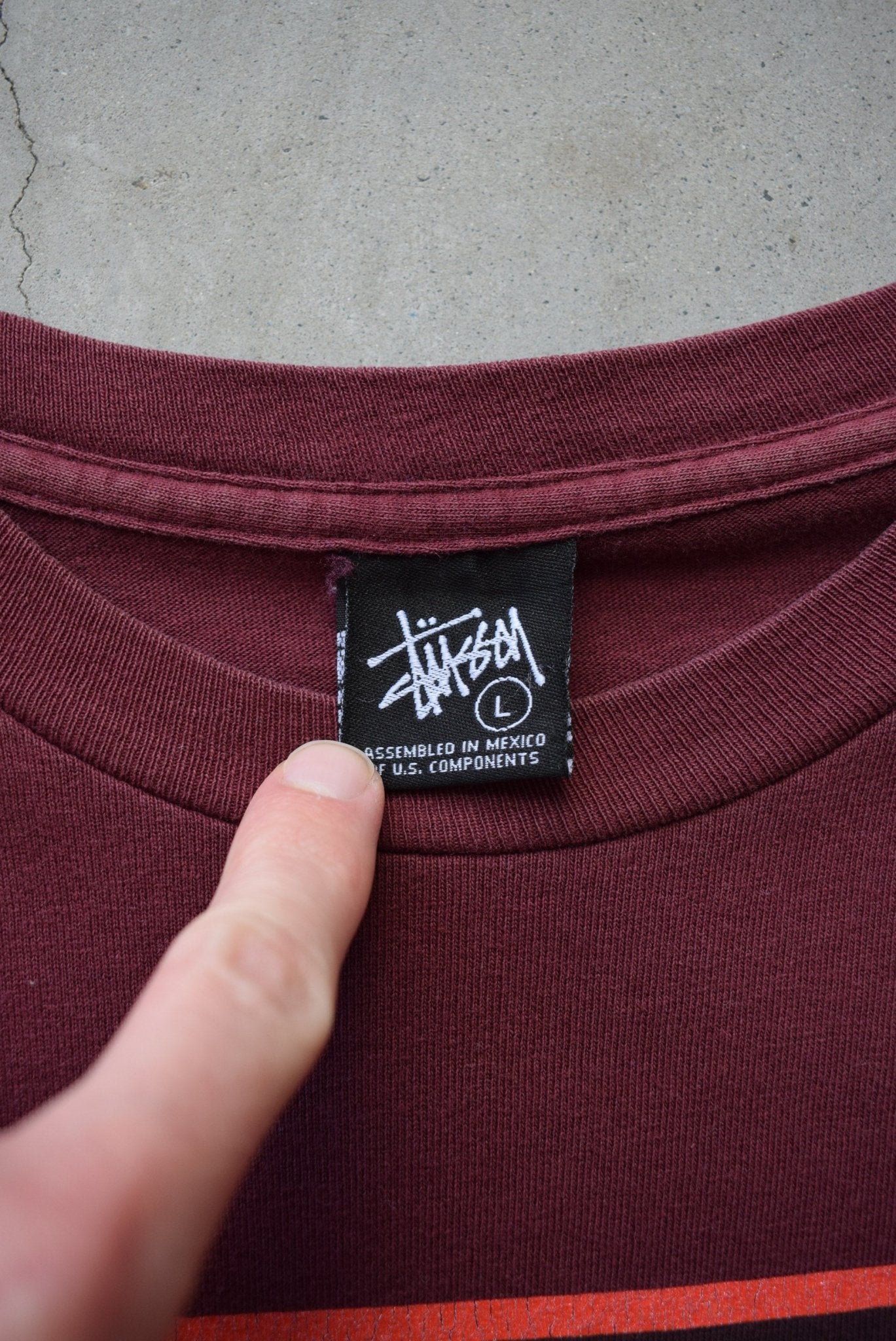 Stussy Burgundy Graphic Tee — 2000s (L) - Retrospective Store