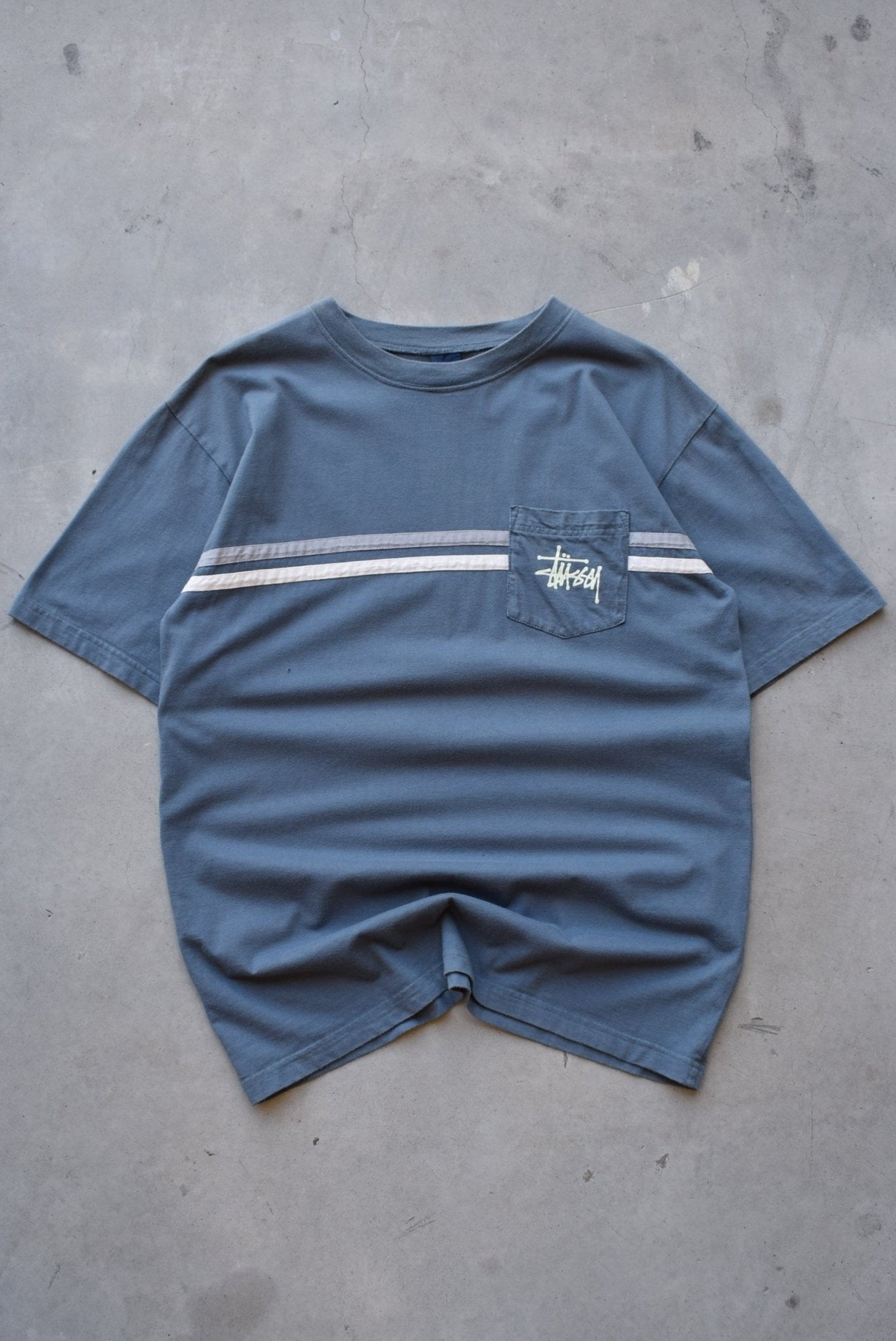 Stussy Navy Spellout Pocket Tee — 1990s (L) - Retrospective Store
