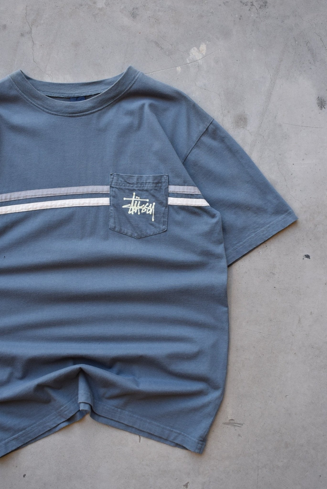 Stussy Navy Spellout Pocket Tee — 1990s (L) - Retrospective Store