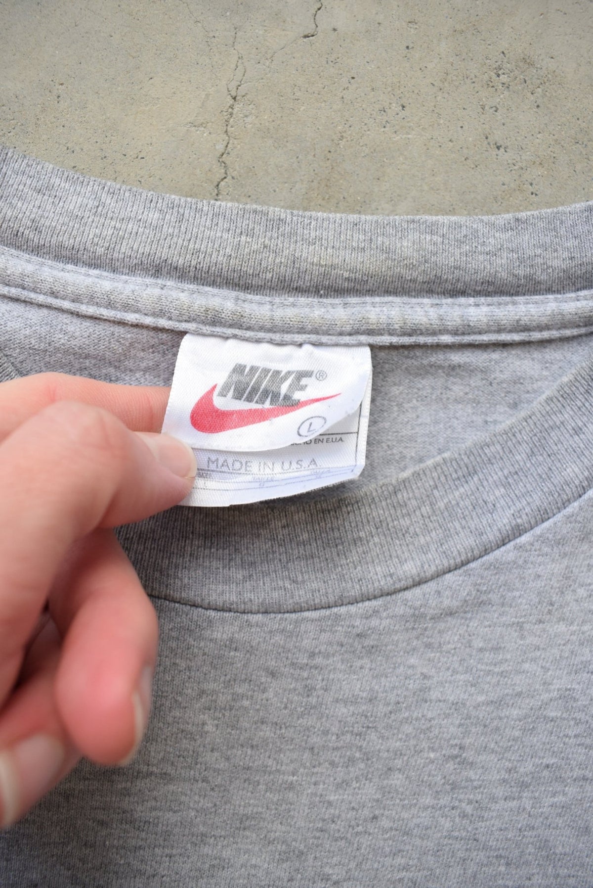 Team Nike Grey Spellout Tee — 1990s (L) - Retrospective Store