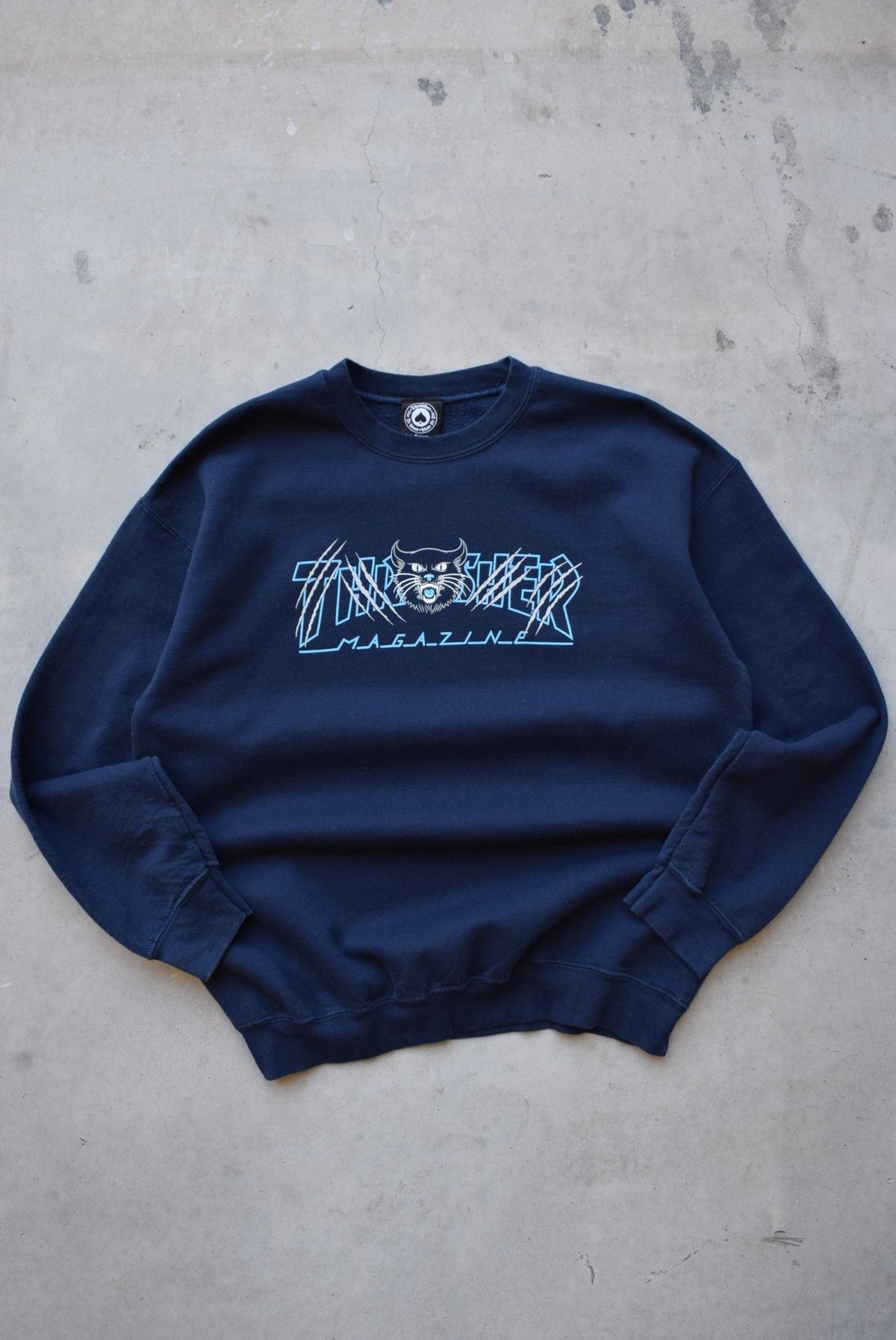 Thrasher Magazine Navy Spellout Crewneck — 2000s (L) - Retrospective Store