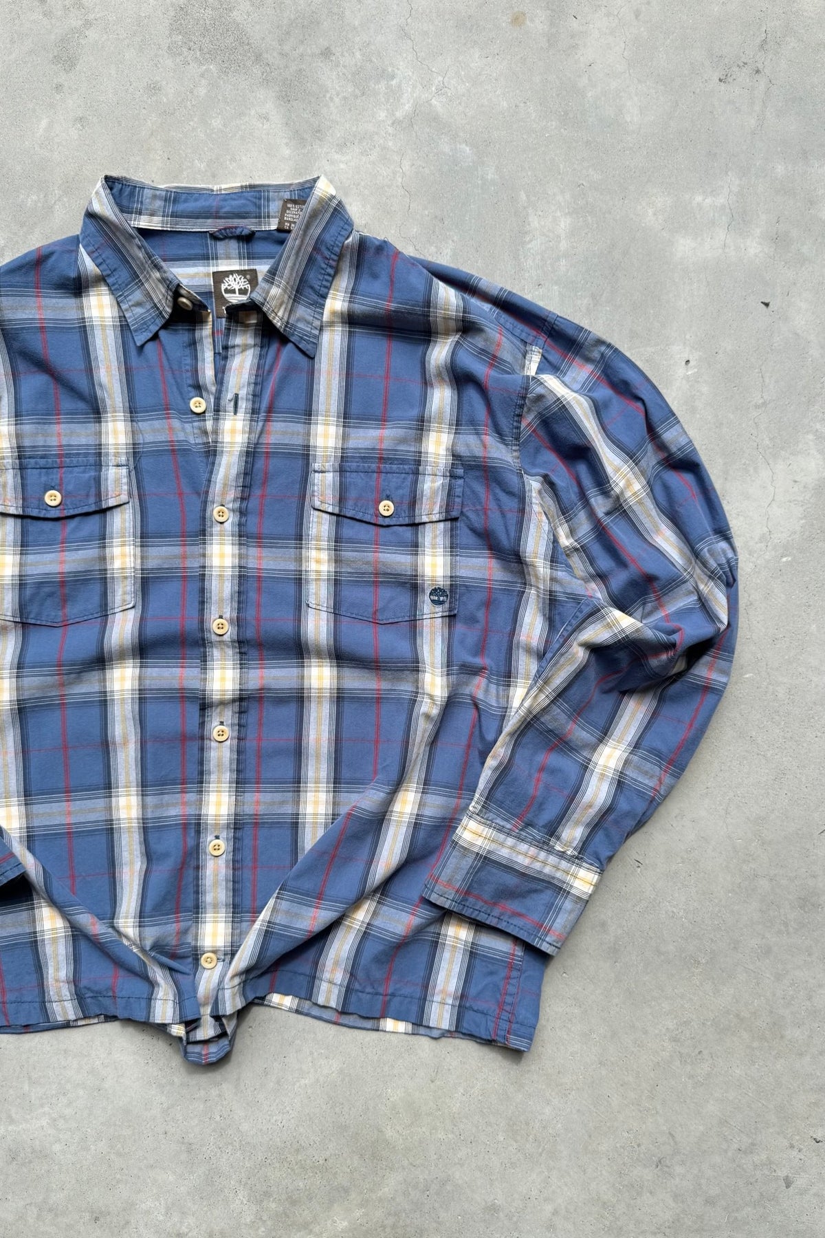 Timberland Blue Cropped Long Sleeve Button Up — 2000s (XL) - Retrospective Store