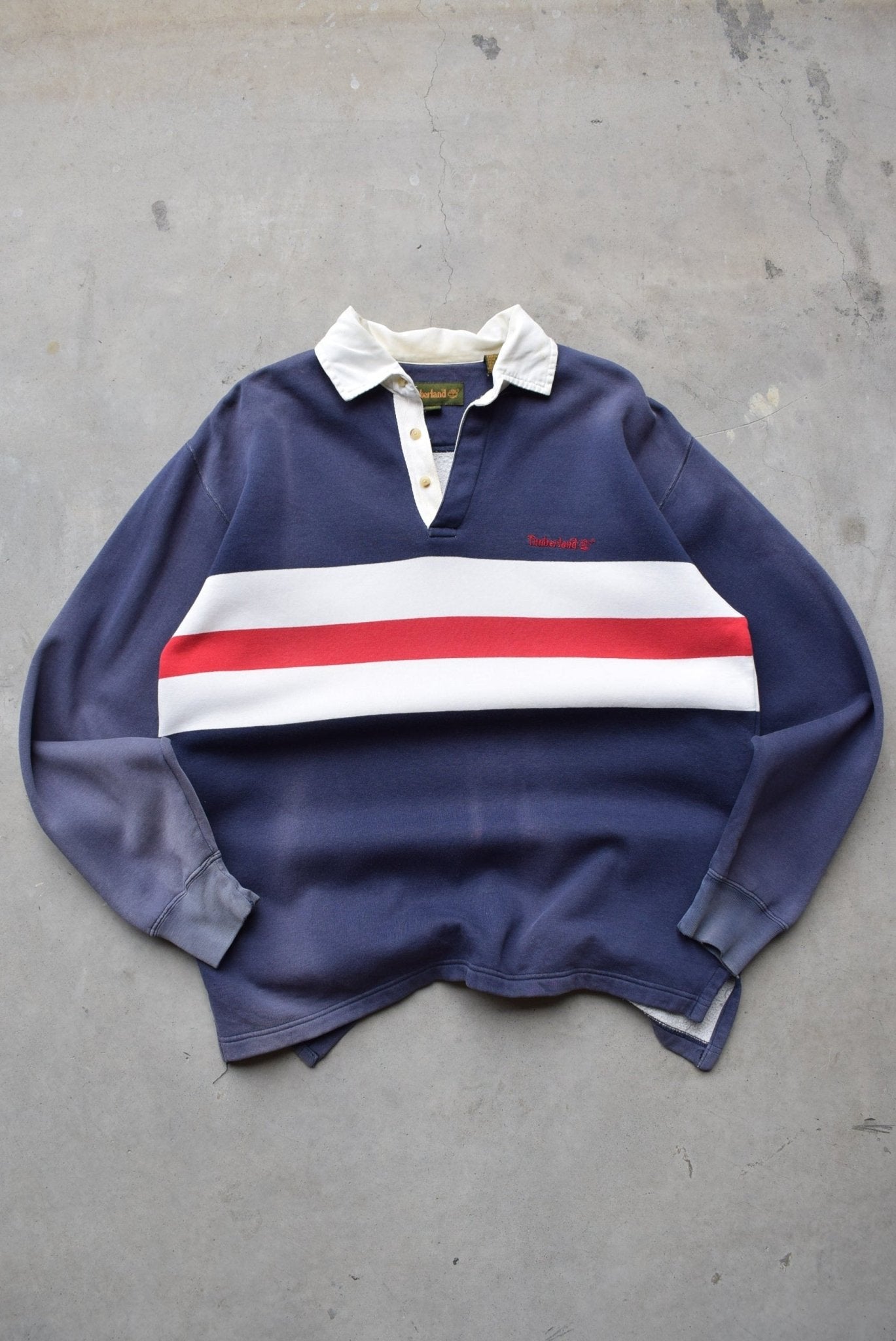 Timberland Navy Embroidered Collared Sweater — 1990s (L) - Retrospective Store