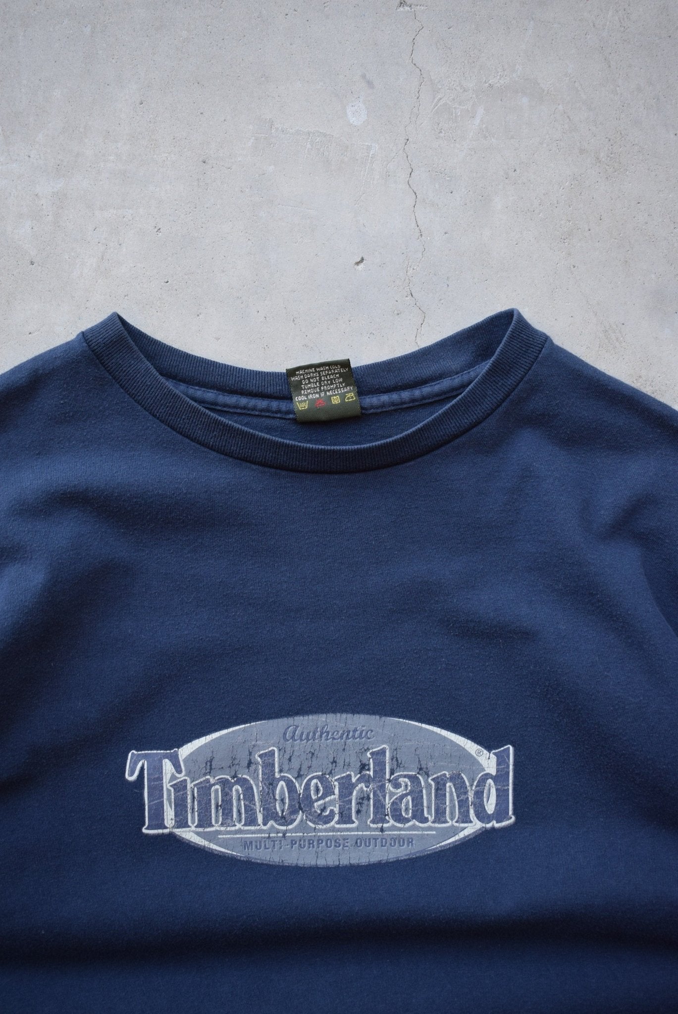 Timberland Navy Spellout Long Sleeve Tee — 1990s (S) - Retrospective Store