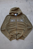 Timberland Olive-Green Embroidered Spellout Full-Zip Hoodie — 2000s (L) - Retrospective Store