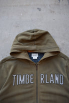 Timberland Olive-Green Embroidered Spellout Full-Zip Hoodie — 2000s (L) - Retrospective Store